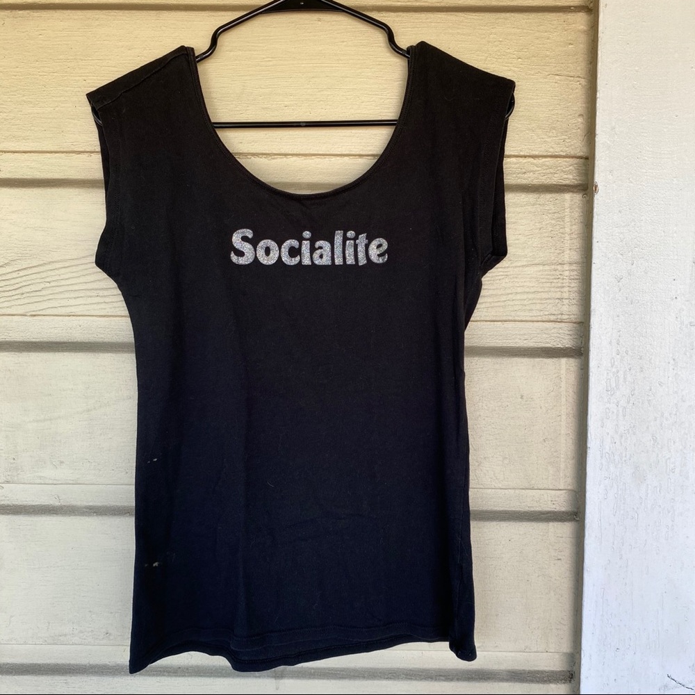 “Socialite” silver sparkly word Tee